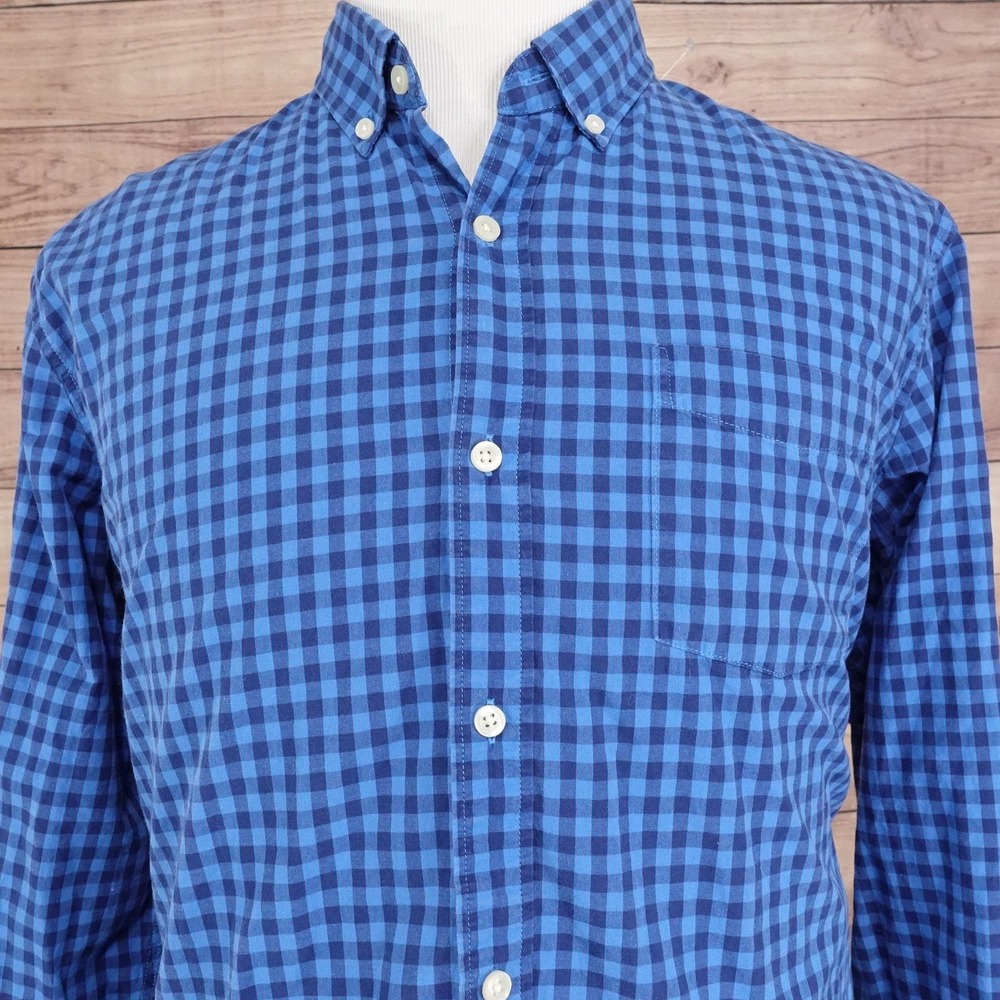 GAP Shirt Mens XL Blue Gingham Button Down Standard Fit Cotton Pocket Casual
